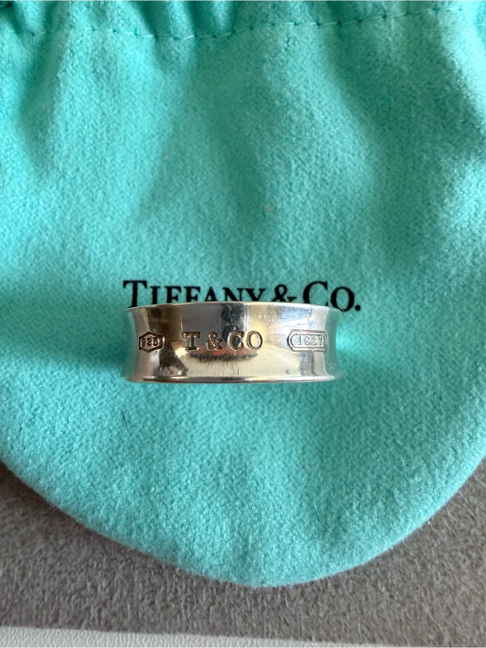 Tiffany & Co. Sterling Silver Band Ring on Signature Blue Pouch
